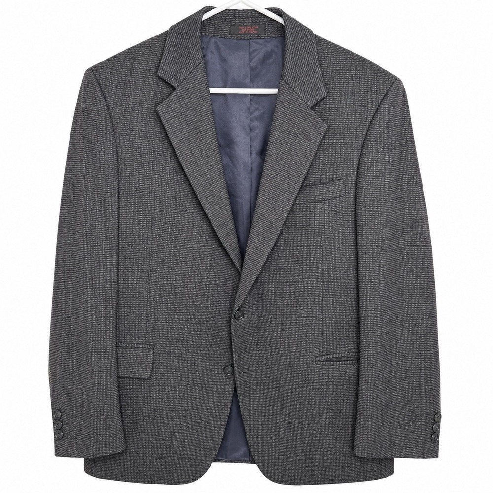 John Weitz 100% Wool Sport Coat Blazer 40R Gray Micro Check Classic Tailored